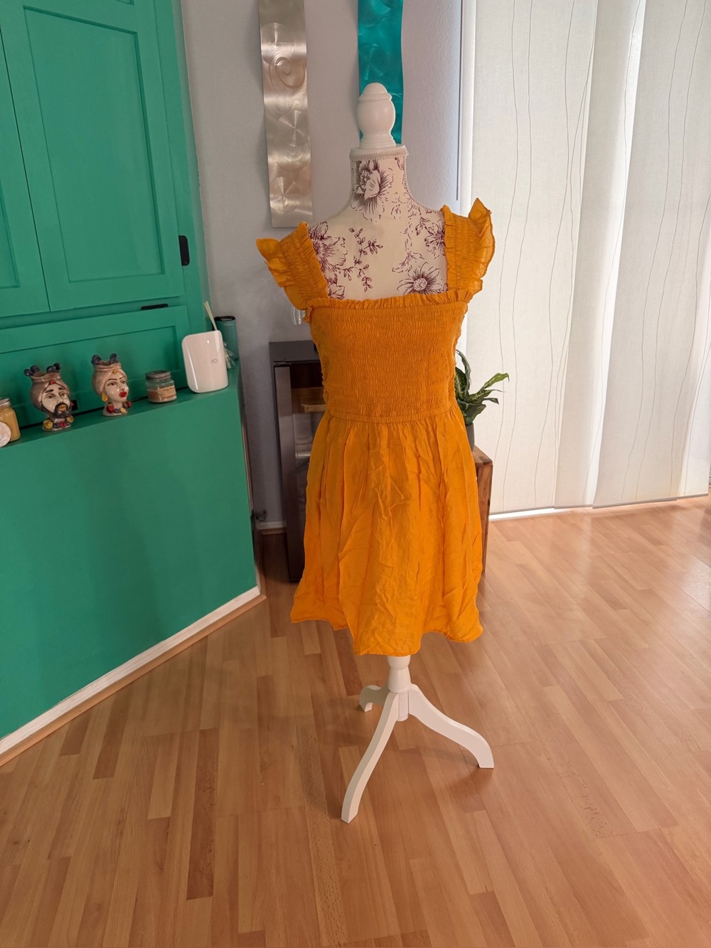 Express Sunshine Smocked Ruffle Strap Dress - Orange